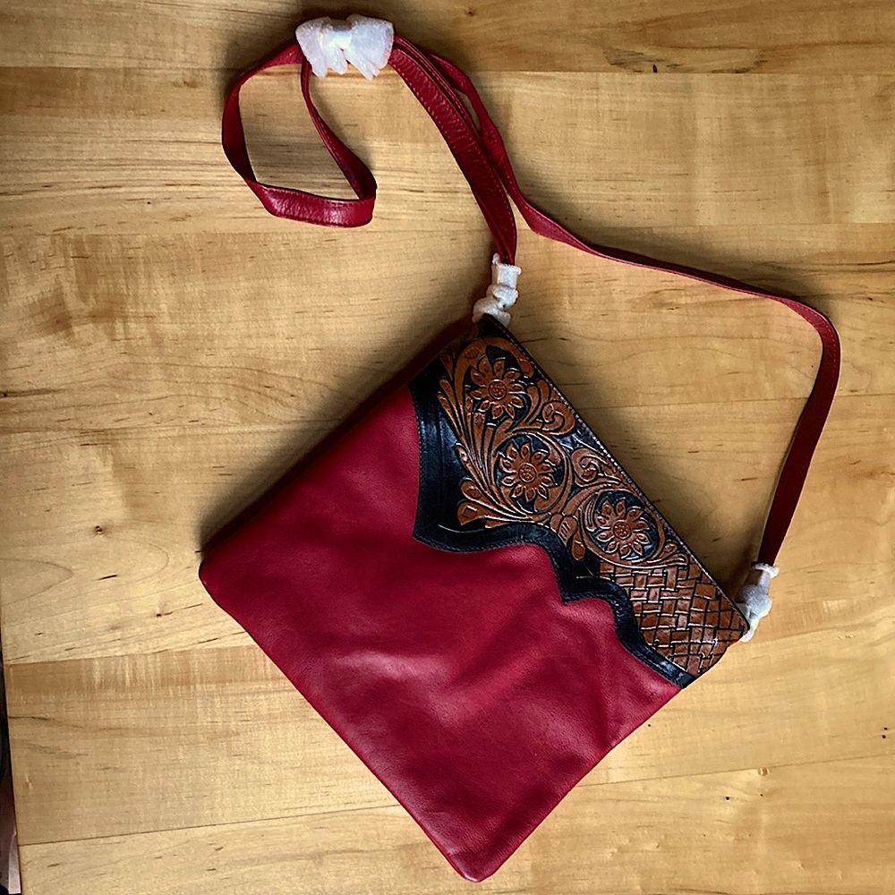 Tooled Red Leather Handbag